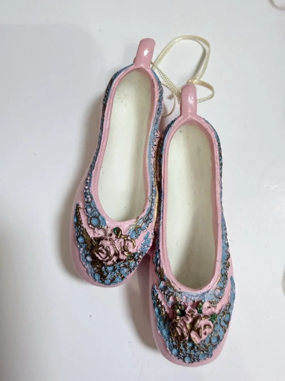 Lot of 3 Hanging Ballet Shoe Christmas Ornaments Floral Multicolor Vintage